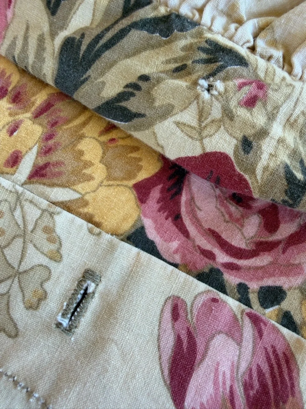 VTG Ralph Lauren Astor 3-Piece Ruffled Duvet Set Tan Pink Floral King Size FLAWS